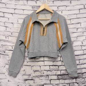 Free People Half-zip Color-Block Crop Sweatshirt in Gray/Yellow Size Medium